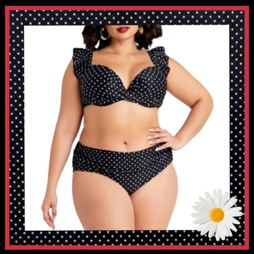 NICOLE MILLER ☆ FLOUNCE STRAP RETRO BIKINI ☆ 3x ☆ NWT